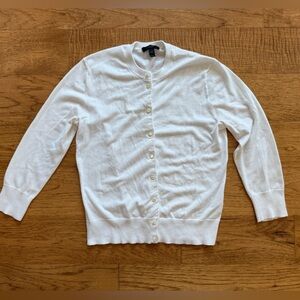 J. Crew White Cardigan Sweater with Ribbed Cuffs